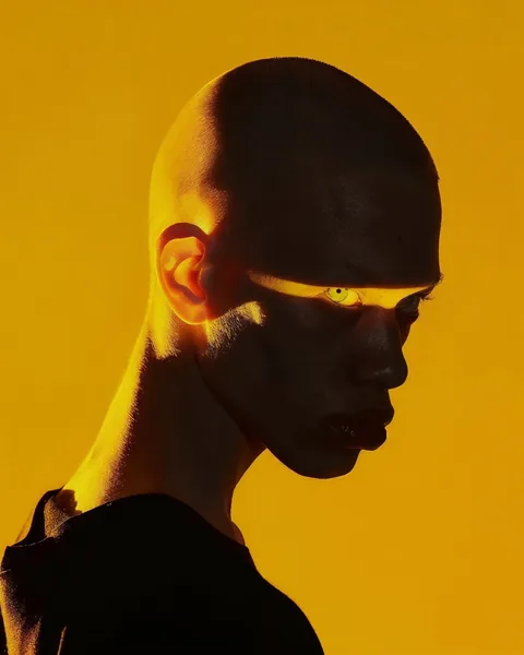 Ein dunkles Gesichtsprofil mit einem schmalen gelben Lichtband über den Augen.